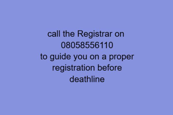 CALL 08058556110 FOR 2026/2027